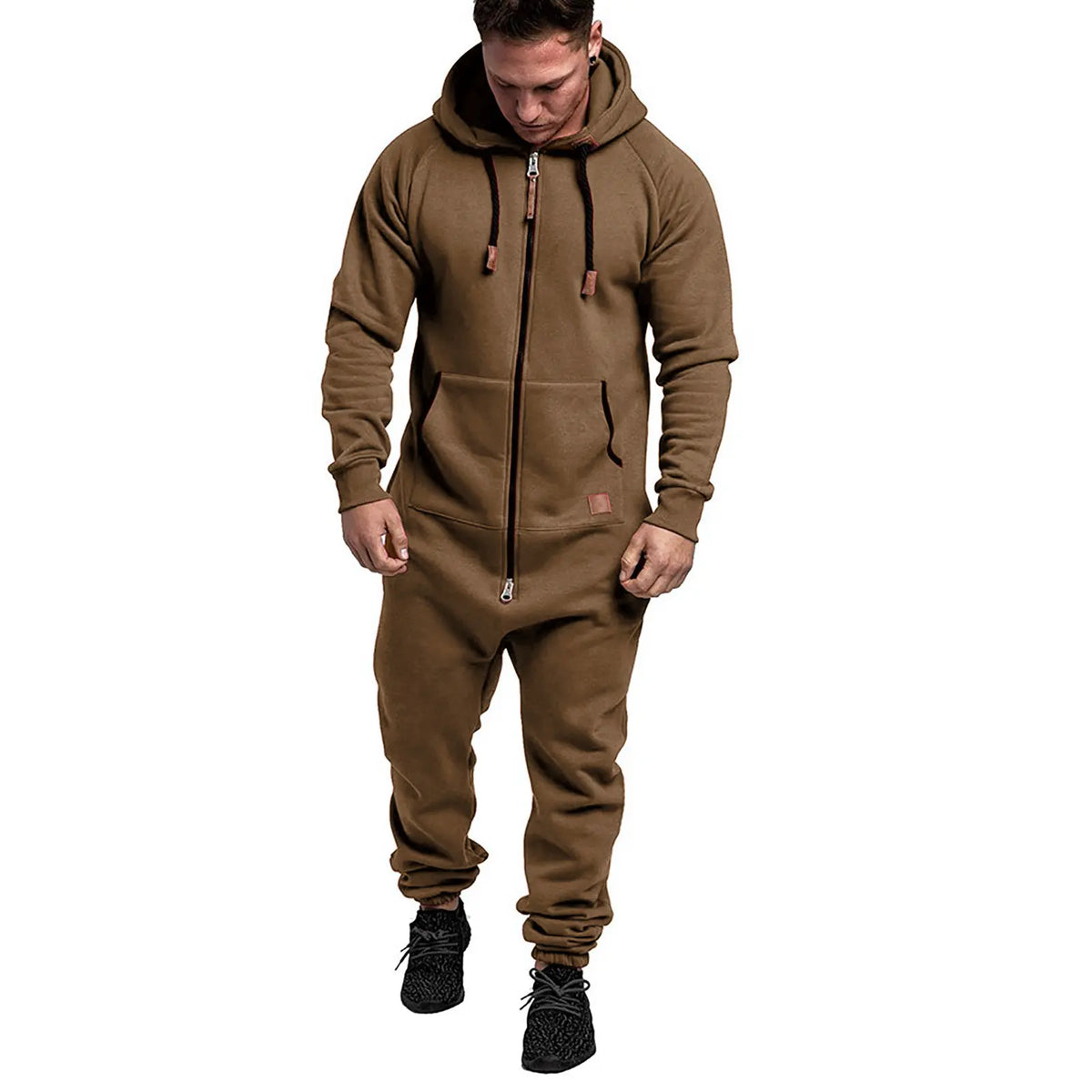 Set of 1 - Men's Hooded Fleece Lined Jumpsuit, Long Sleeve Full Zip Jumpsuit with Kangaroo BagGift