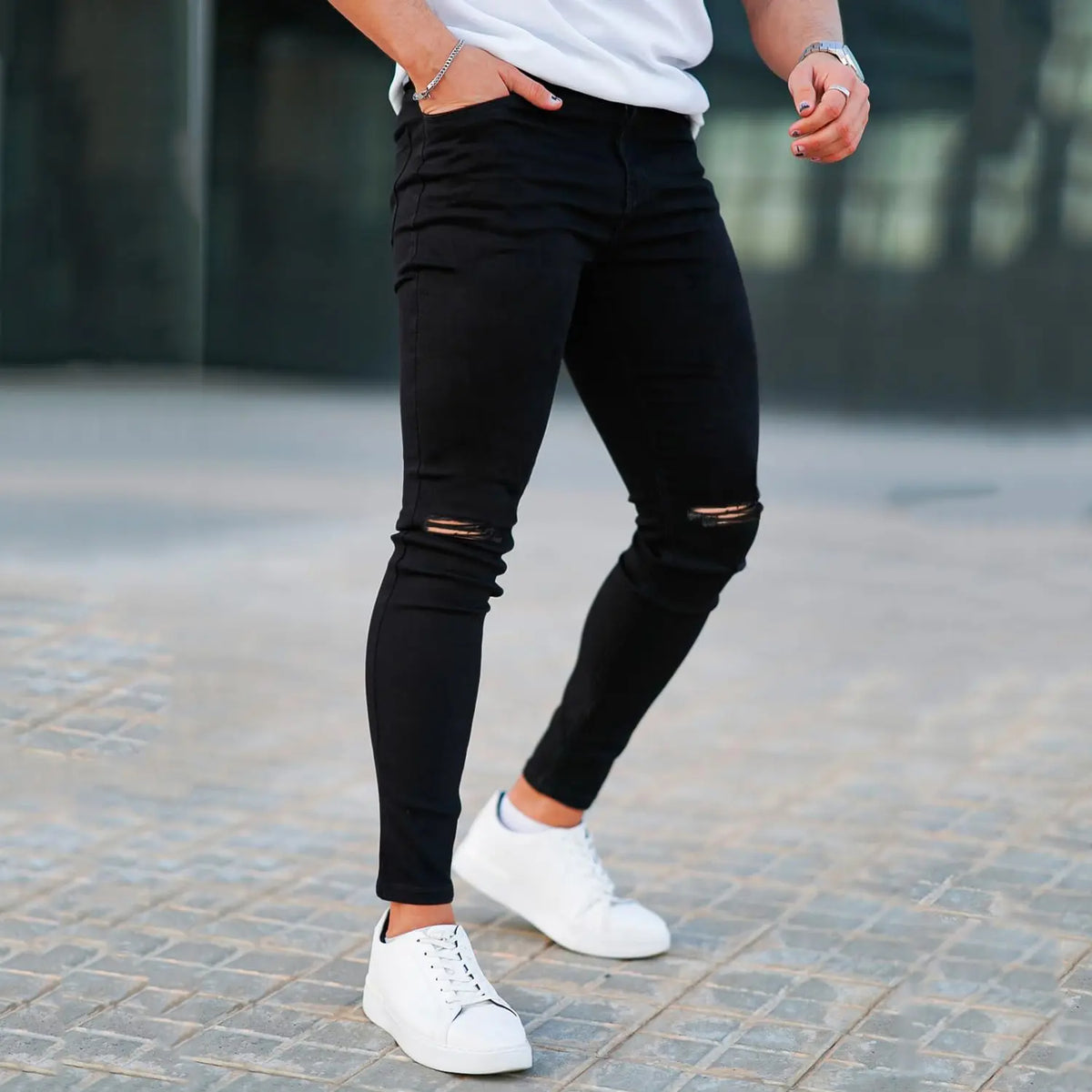 GINGTTO Men's Ripped Skinny Jeans Stretch Slim Fit Tapered Leg Denim Pants