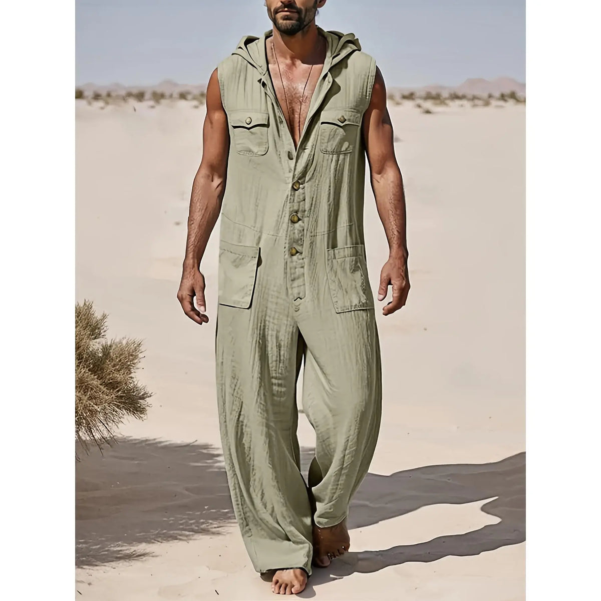 Mens Leisure Linen Jumpsuit