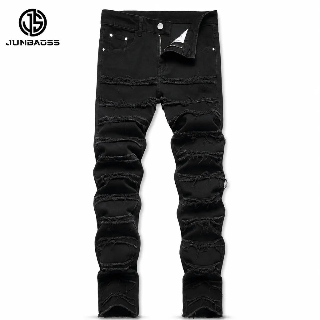 JUNBAOSS 2026 Fashion Mens Slim Fit Stretch Jeans Ripped Skinny Jeans for Men, Distressed Straight Leg Casual Comfort Flex Waist Denim Pants, Menswear Classic Street Style Cotton Fabric Jean Natural Hipster Personalized Stylish Trouser Jeans with Pockets
