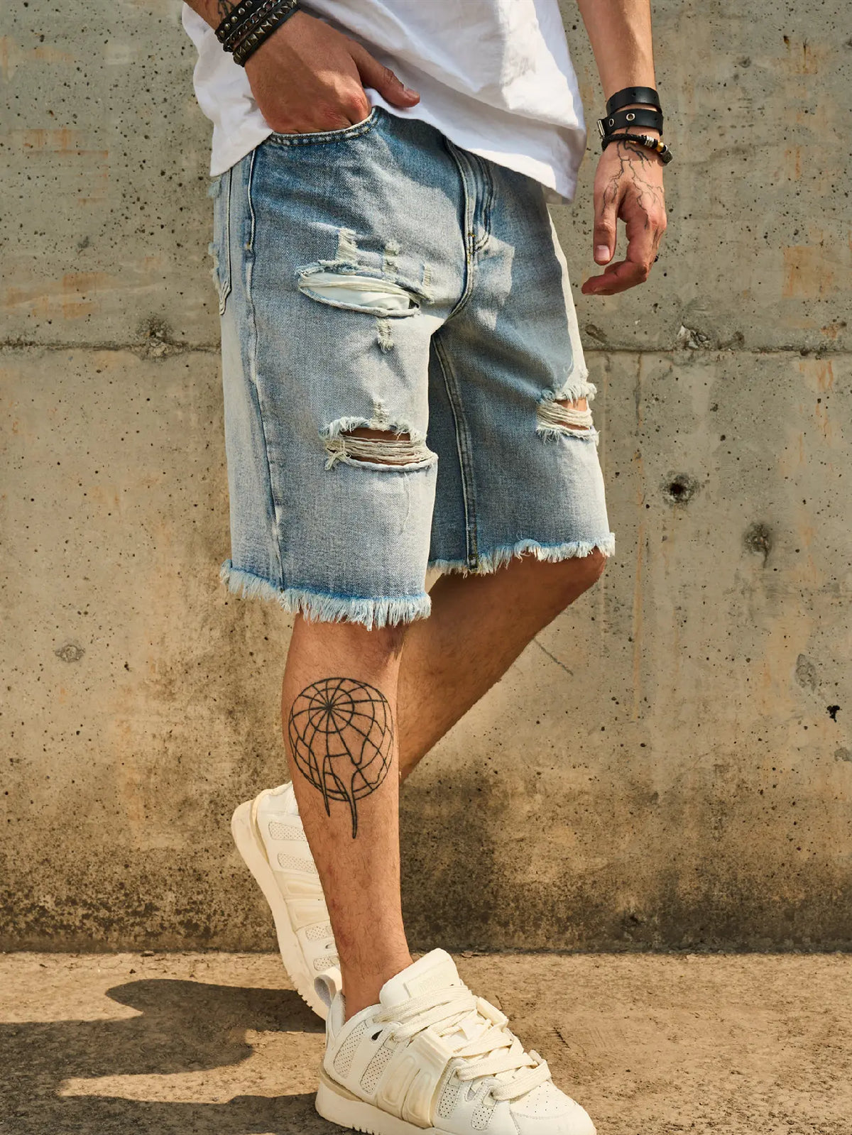 New Men’s Vintage Distressed Ripped Baggy Denim Shorts Streetwear Male Stylish Blue Holes Loose Straight Denim Five-point Pants Menswear Deals For You Days