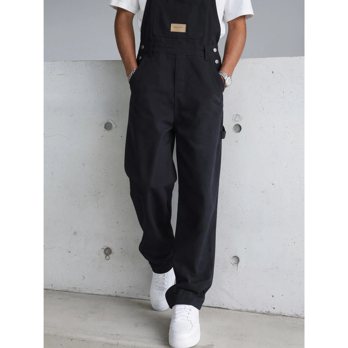 Men's Black Denim Overalls,Black Wide Leg Cargo Dungarees,Y2K Streetwear Classic Workwear Bib Overalls,Summer Casual Clean Fit Jumpsuit