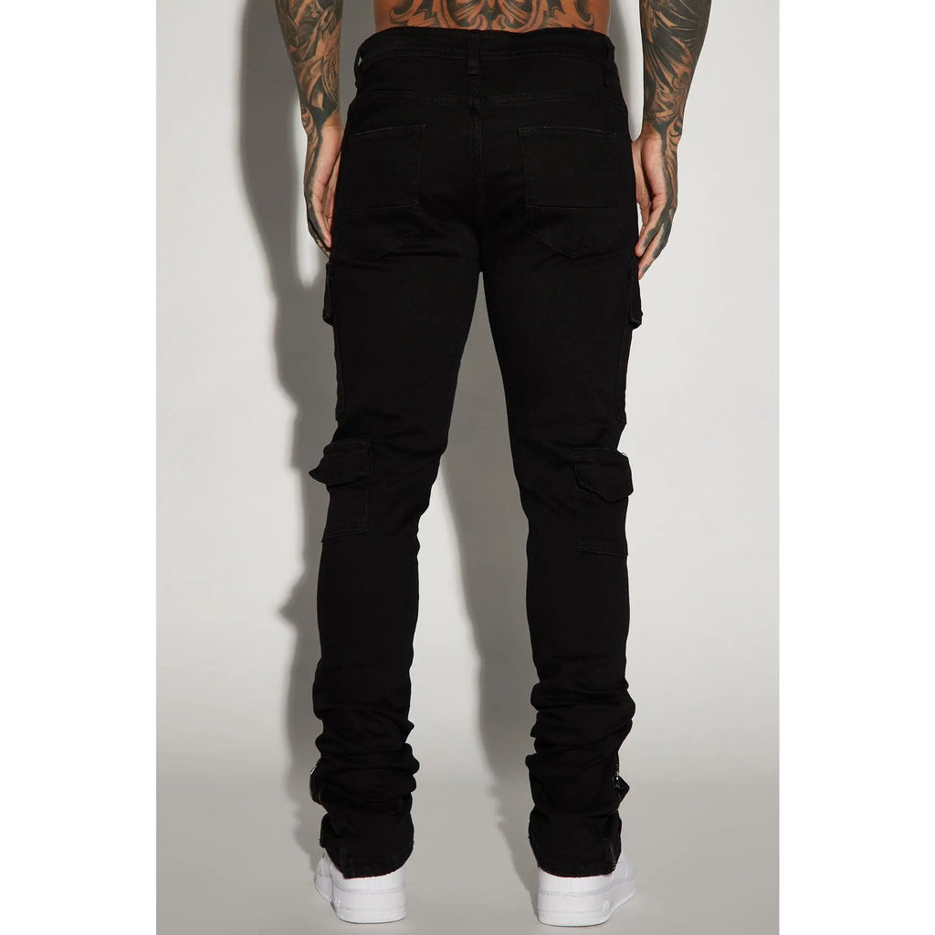 Convertible Stacked Skinny Flare Jeans - Black