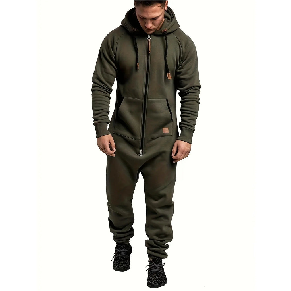 Men's Solid Hooded Wool-Polyester Knitting Sports Jumpsuit - Full-Length, Loose-Fit, Zip-Closure, Hand-Washable/Dry Clean, M/XXL Winter Casual Outdoor Wear