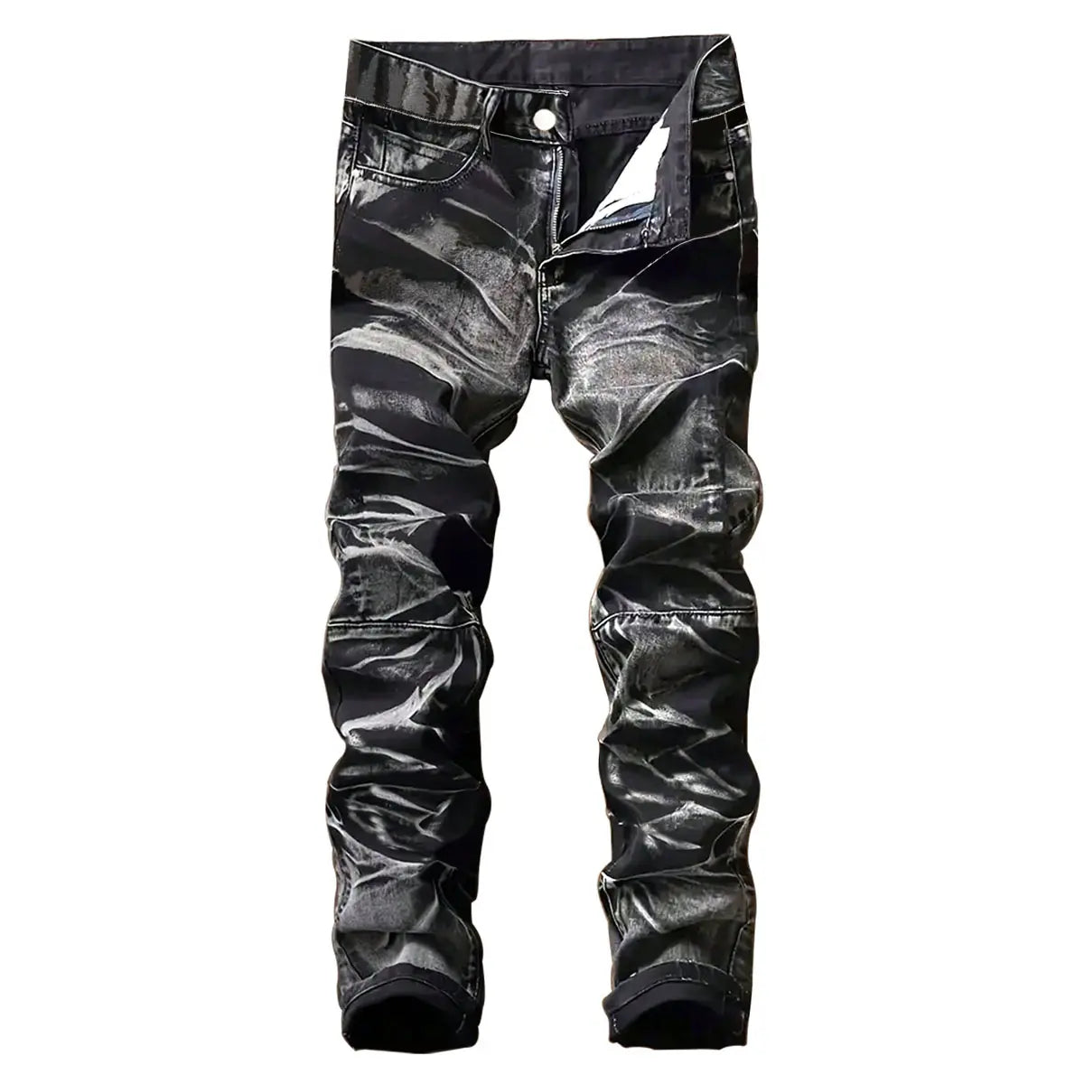 Men's Classic Cotton Distressed Retro Foldable Straight Leg Denim Jeans - 4-Season Comfortable Casual Bottoms with Zipper, Durable Fabric, Pockets, Embroidery, Buttons, Ideal for Retro Street, Halloween, Thanksgiving, Easter, Valentine's Day