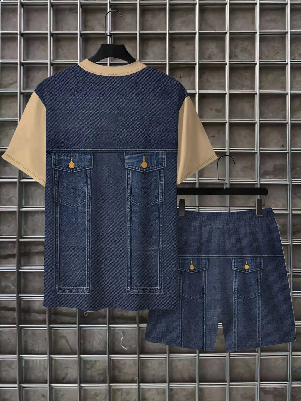 Men's Workwear Overall Shorts, Fashion Embroidery Design, Graphic, Multiple Pockets, Summer Casual Wear, Short Sleeve Patchwork Bib Pants