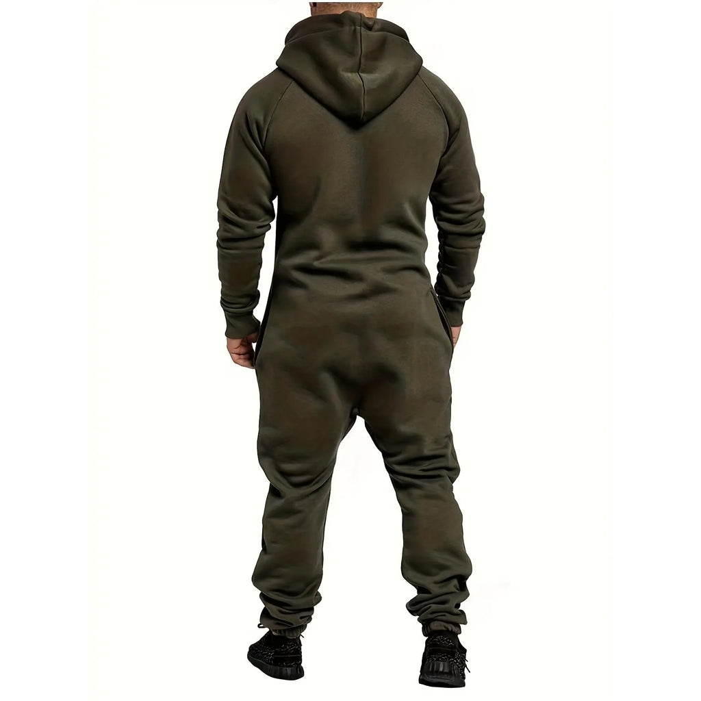 Men's Solid Hooded Wool-Polyester Knitting Sports Jumpsuit - Full-Length, Loose-Fit, Zip-Closure, Hand-Washable/Dry Clean, M/XXL Winter Casual Outdoor Wear