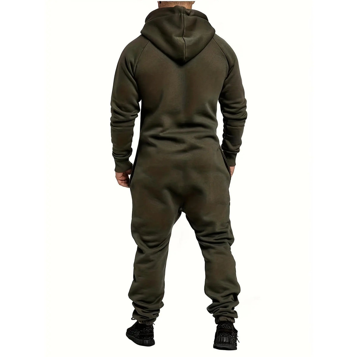 Men's Solid Hooded Wool-Polyester Knitting Sports Jumpsuit - Full-Length, Loose-Fit, Zip-Closure, Hand-Washable/Dry Clean, M/XXL Winter Casual Outdoor Wear
