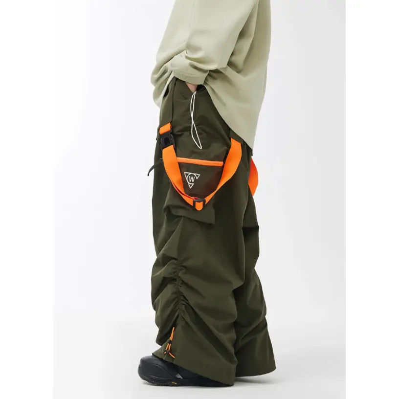 CHILLWHITE Oversize Snow Bib Pants - Army Green / Orange
