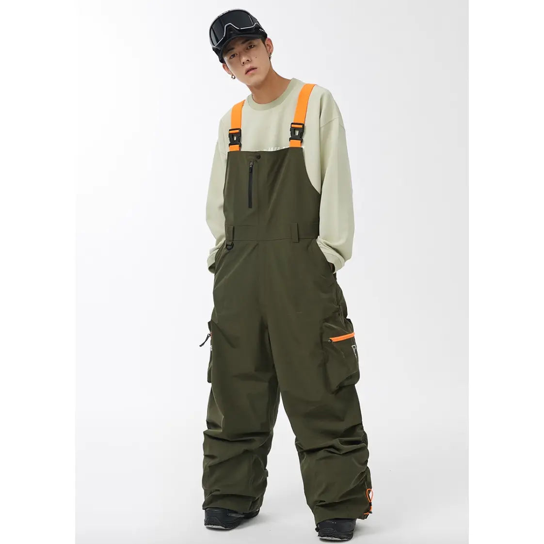 CHILLWHITE Oversize Snow Bib Pants - Army Green / Orange