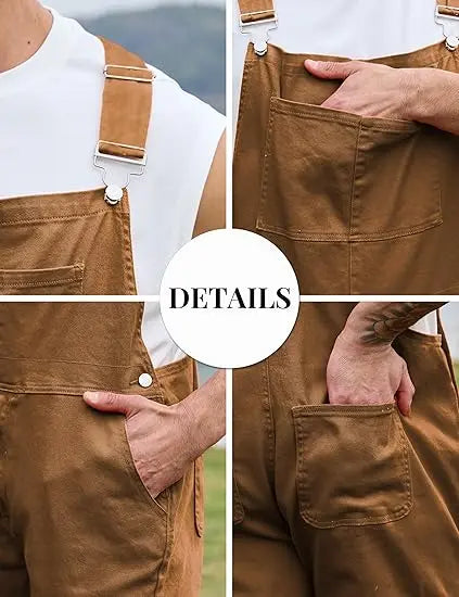 YUANBANG Men's Loose Fit Denim Bibs Overalls Fashion Coveralls Work Utility Jumpsuit with Pockets, Casual Comfy Sleeveless Workwear