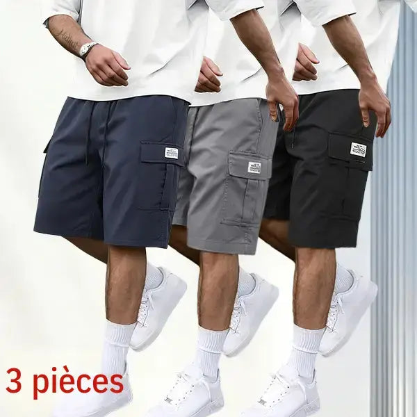 Men's Plus Size 3-Piece Plain Shorts Set - Earth Yellow, Black, Gray, Blue, Knee Length, Polyester, Slanted Pockets, Menswear, Sportswear, Activewear, Athletic, Versatile Casual Summer Outing & Travel Wear