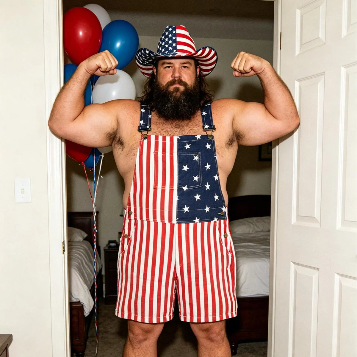 YUANBANG Plus Size 4th of July American Flag Overalls for Men USA 250th Anniversary Shorts Stretchy Denim Romper Memorial Day Coveralls Patriotic Gifts Summer Wins Wear Independence Day Jumpsuits Fashion Father's Day BBQ Outdoor Menswear