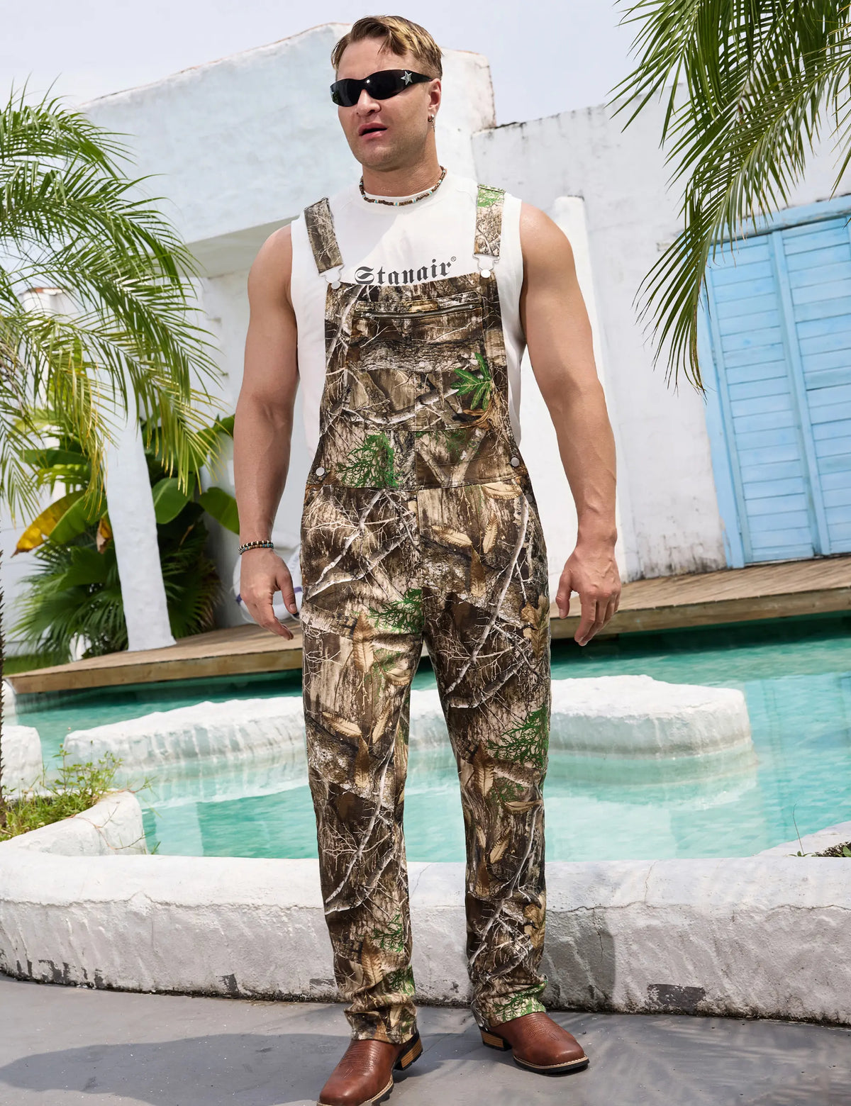 YUANBANG Stretchy Men's Camo Overalls Football Halloween Denim Camouflage Romper Fall Hunting Bib Turkey Season Gear Outdoor Fashion Pattern Coveralls Y2k Menswear Outfits Country Stuff Clothes Adjustable Straps Jumpsuit Winter Casual Pant Christmas Gifts
