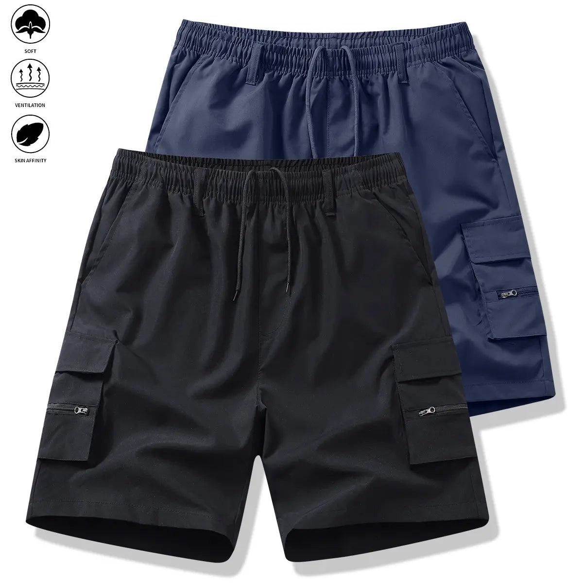 Men's 2-Piece Fitted Woven Work Jogger Shorts, Summer Trendy Casual Style, Multi-Pocket, Wear-Resistant, Wrinkle-Free, Tear-Resistant, Comfortable, Breathable, Stylish, Versatile, Elastic Drawstring