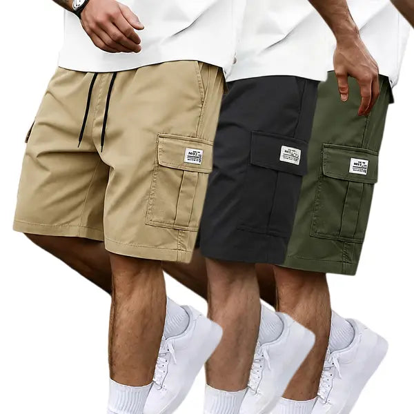 Men's Plus Size 3-Piece Plain Shorts Set - Earth Yellow, Black, Gray, Blue, Knee Length, Polyester, Slanted Pockets, Menswear, Sportswear, Activewear, Athletic, Versatile Casual Summer Outing & Travel Wear