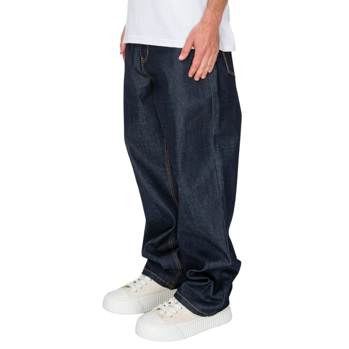 VICTORIOUS TERRA Men's Baggy Fit Raw Denim Jeans, 5-Pocket Streetwear Style in Breathable Stretch Cotton, Fabric, Soft, Stylish, Casual, Classic, Menswear, Hem
