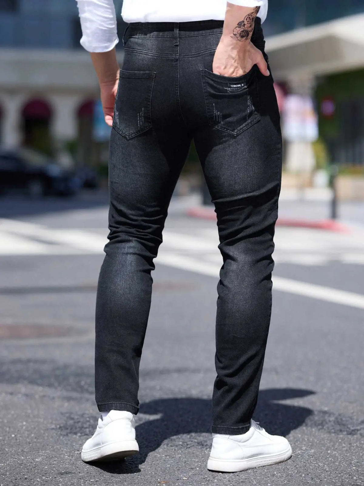 Men's Blue Casual Plain Denim Jeans Pockets, Slim Fit Straight Leg Korean Style Classic Streetwear, Elastic Casual Long Pants for All Seasons, 2026 Fashion Casual Jeans Menswear