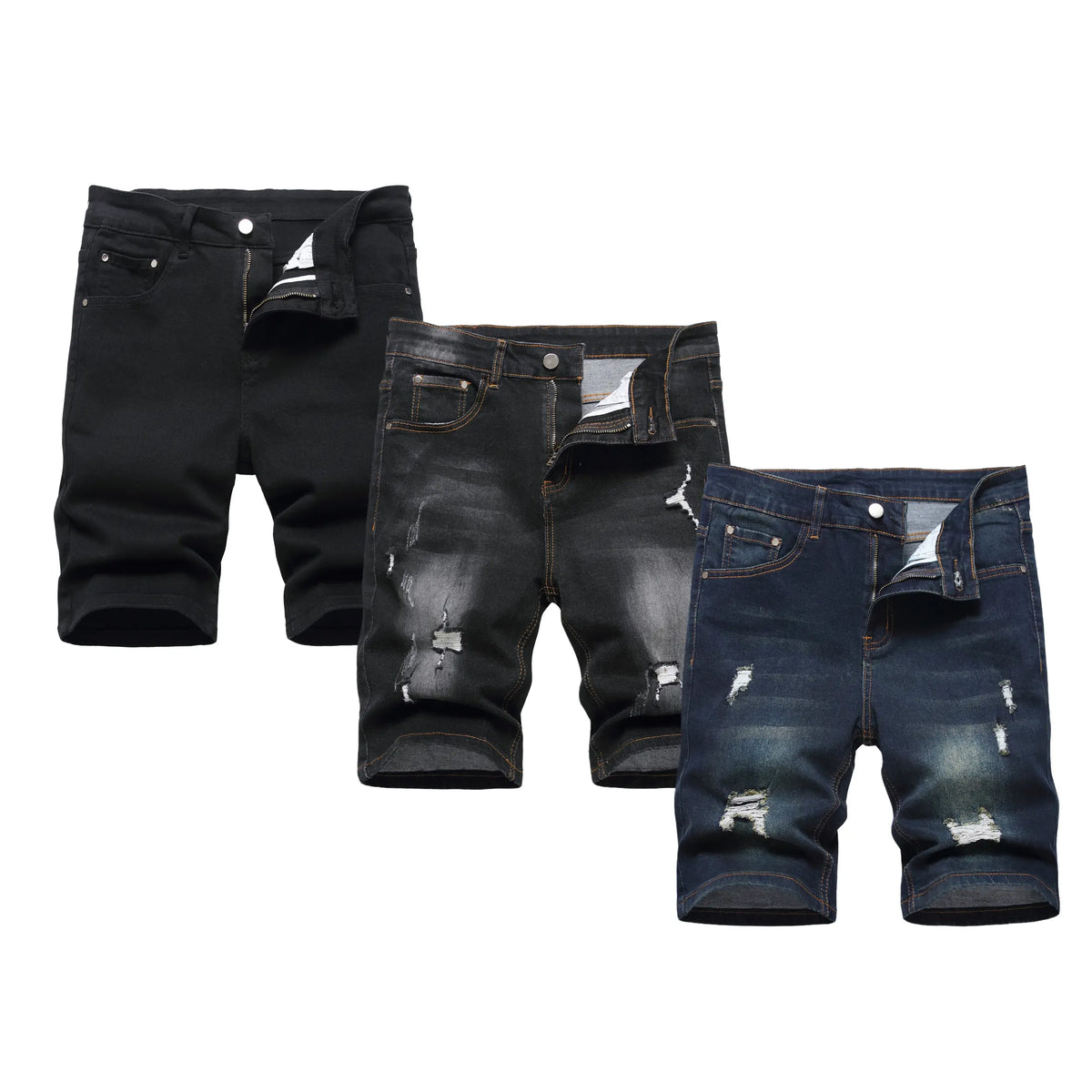 JUNBAOSS Men's MultiPack Slim Fit Stretch Denim ShortsRipped Skinny Jean Shorts for Men, Distressed FashionStraight Comfort Flex Waist Short Denim Jean, MenswearClassic Street Style Cotton Fabric Jean Natural HipsterPersonalized Stylish Jeans with Pockets