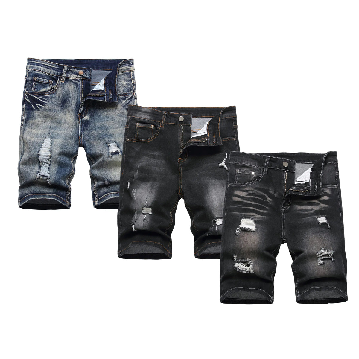 JUNBAOSS Men's MultiPack Slim Fit Stretch Denim ShortsRipped Skinny Jean Shorts for Men, Distressed FashionStraight Comfort Flex Waist Short Denim Jean, MenswearClassic Street Style Cotton Fabric Jean Natural HipsterPersonalized Stylish Jeans with Pockets