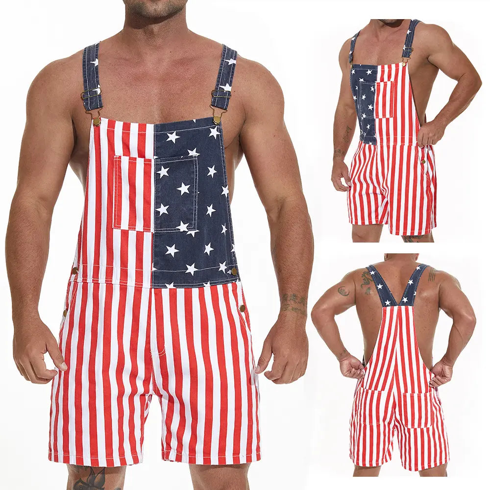 YUANBANG American Flag Overalls for Women and Men, Unisex Bib Pants with Soft Stretch Fabric, Breathable Summer Streetwear Outfit for Independence Day, Memorial Day, National Holiday Festivals, Parades, Parties and Casual Vacation Wear