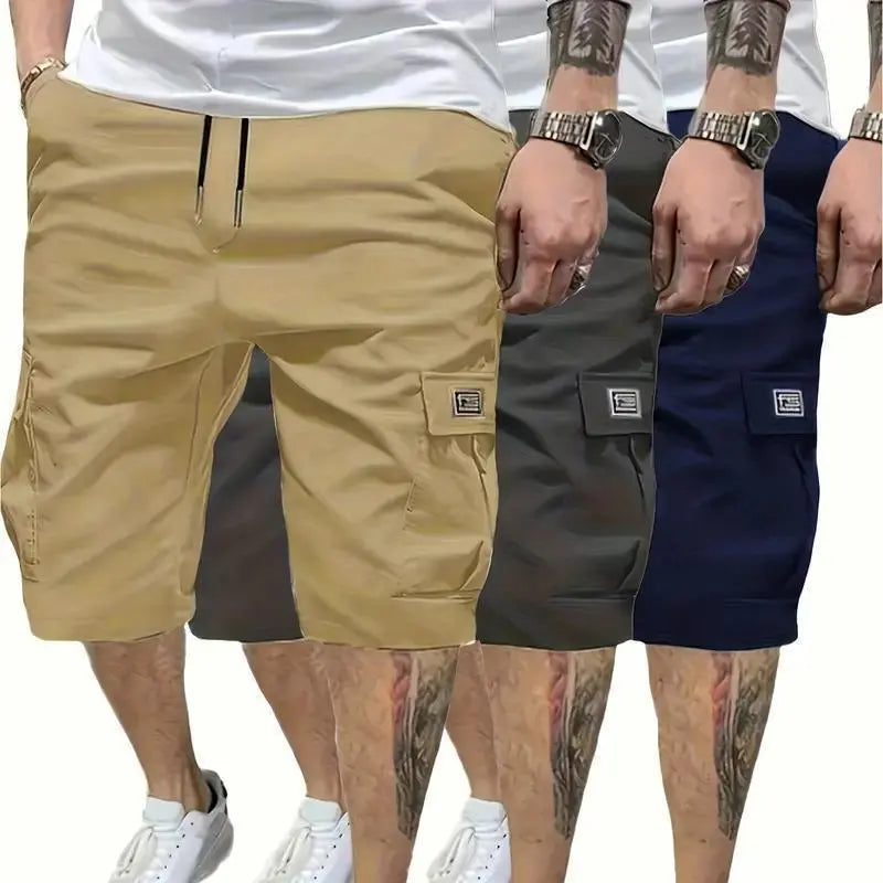 Men's Plus Size 3-Piece Plain Shorts Set - Earth Yellow, Black, Gray, Blue, Knee Length, Polyester, Slanted Pockets, Menswear, Sportswear, Activewear, Athletic, Versatile Casual Summer Outing & Travel Wear
