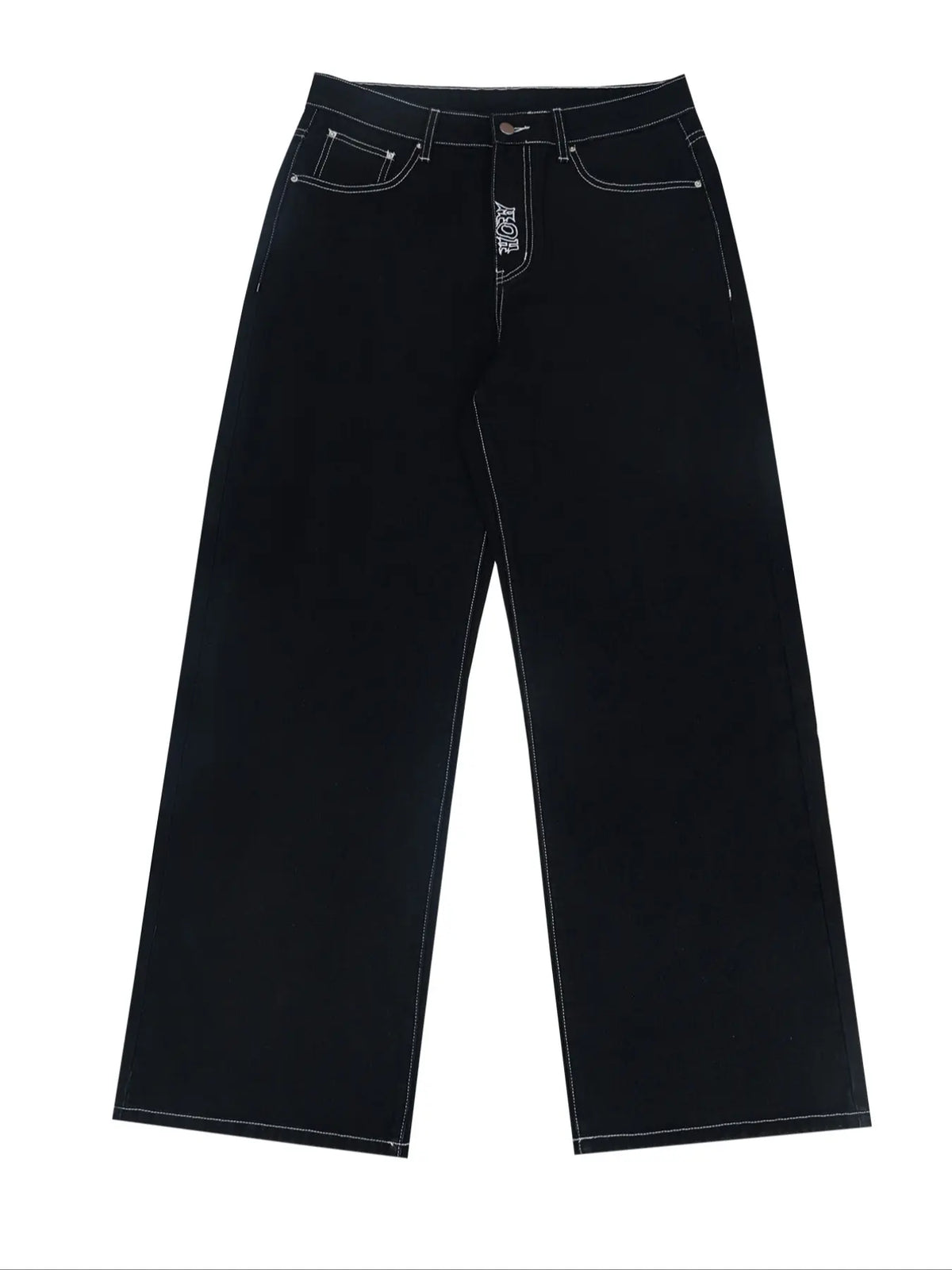 Y2K Street Hip-Hop Loose Fit Jeans, Fake Pocket Design Men's Denim Jeans, Skull Embroidered Winter Casual Trousers, Loose Denim Pockets, Halloween Gift, Jeans Bottoms