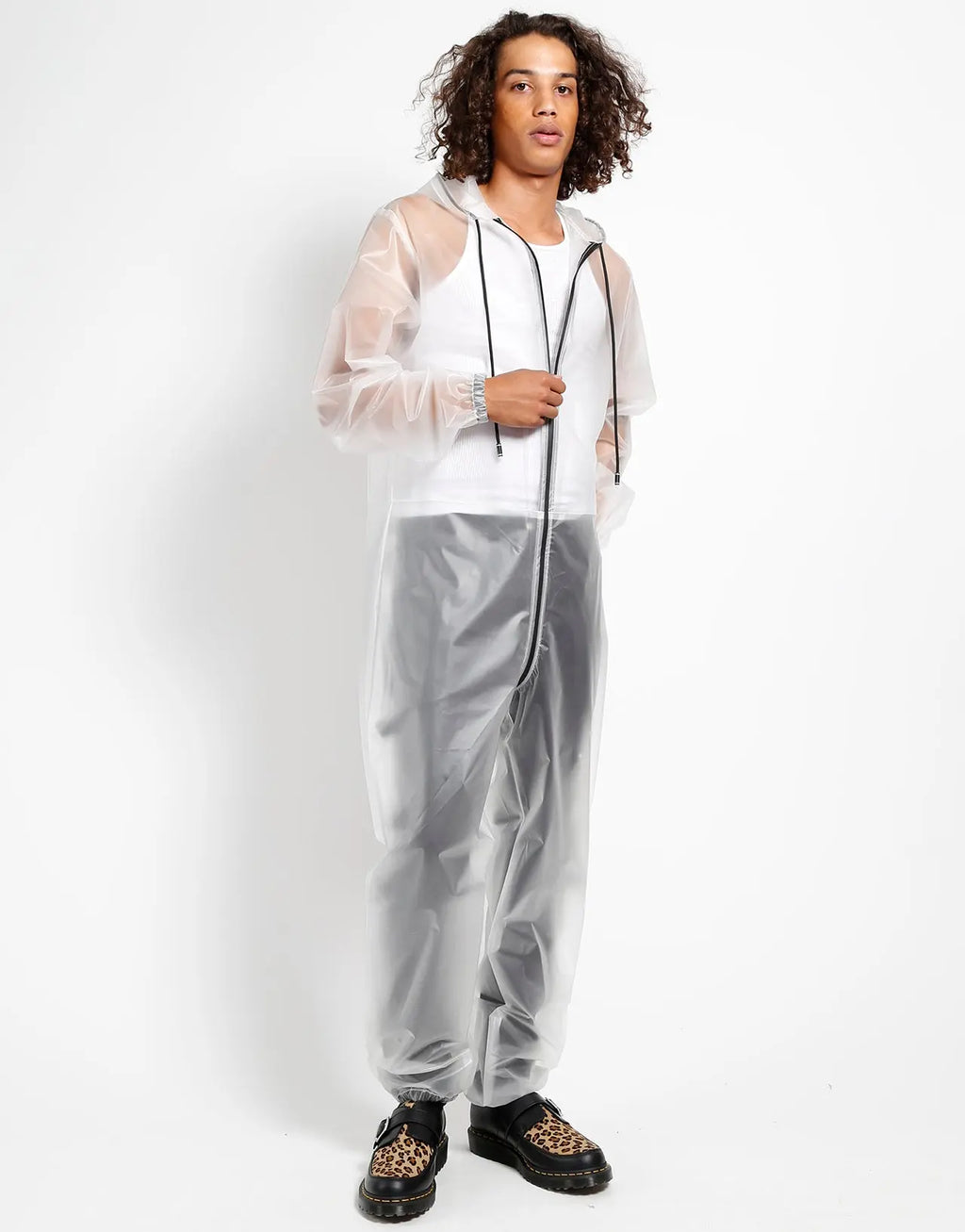 Men's Unisex Sizes Transparent Overalls - Thermoplastic Zipper-Closure Jumpsuit, Hand Wash Only, for Casual Daily Wear, Show Your Drip