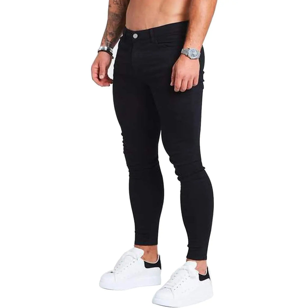 HUNGSON Men's Ripped Slim Denim Jeans - Soft Polyester-Cotton Fabric, Stretchy Skinny Fit, Breathable Distressed, Streetwear Plain Menswear Bottoms, Motocross Trousers (Denim Men's Ripped Jeans), Denim Men's Jeans sohochic