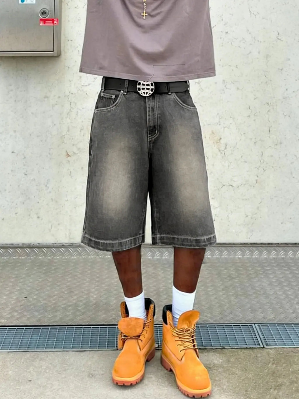 Men's Denim-Effect Dark Washed Distressed Print Straight Leg Pocket Shorts Loose Baggy Casual Comfy Denim Jeans Shorts for Summer, Fashion Menswear Men's Bottoms for Daily Wear, Streetwear