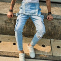 SRETOUU Men's Plain  Button Denim Overalls, Casual Comfy Ripped Pocket Overalls for Daily Wear, Men's Overalls for All Seasons Beige Blue Casual Coveralls Menswear