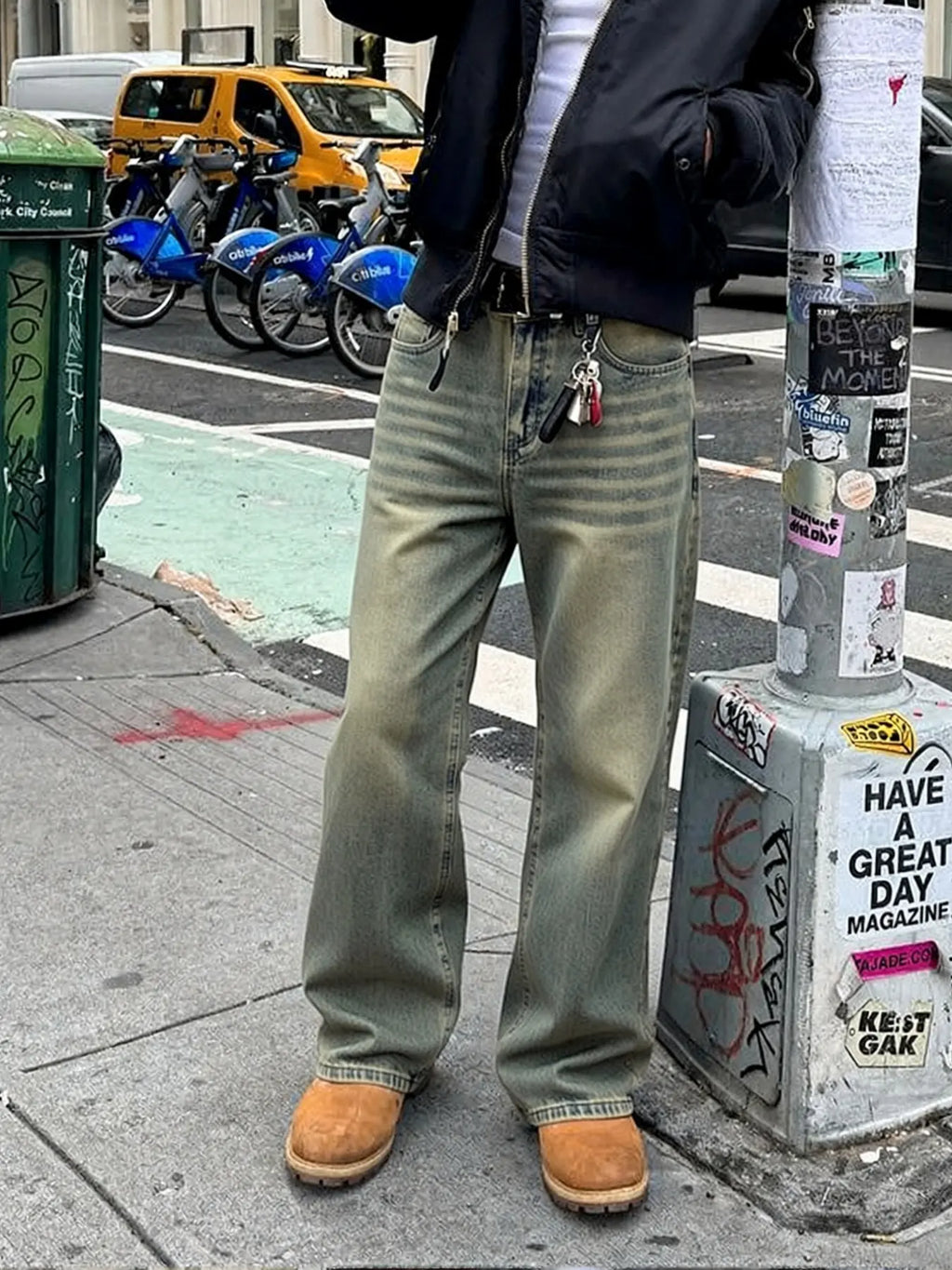 Men's Vintage Washed Classic Loose Fit Denim Jeans, Pocket, Urban Street Style Streetwear, Loose Street Fashion, Casual Daily Wear, Natural Waist, Zipper Fly, All Seasons, Loose Jeans Trousers, Pants, Plain Jeans Pants