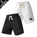 Men's 2-Piece Textured 2-Tone Casual Shorts Set, Black & White Geometric Embossed Pattern, Elastic Waist with Tassel Drawstring Tie, Breathable Fabric, Breathable Fits, Fitted Cut for Summer Daily Driving/OOTD Wear