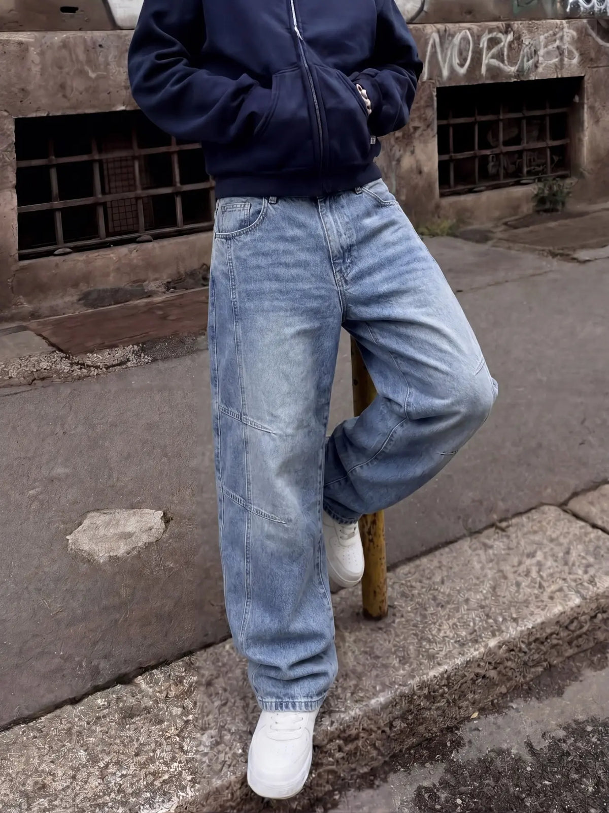 Men's Loose Fit Wide Leg Denim Jeans, Pants, Vintage Washed Button Fly, Natural Waist, Casual All-Season Streetwear, Suitable for Daily Wear