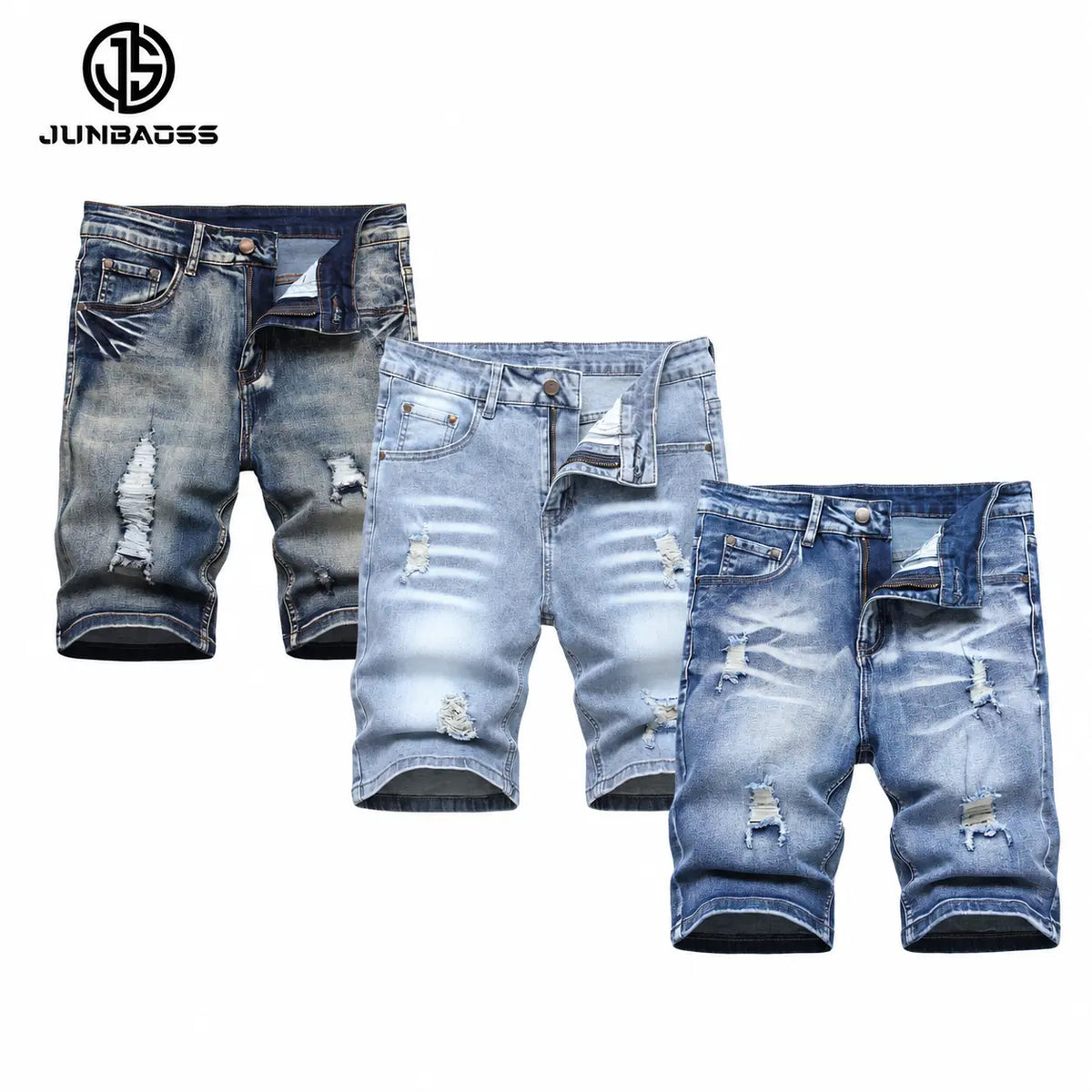 JUNBAOSS Men's MultiPack Slim Fit Stretch Denim ShortsRipped Skinny Jean Shorts for Men, Distressed FashionStraight Comfort Flex Waist Short Denim Jean, MenswearClassic Street Style Cotton Fabric Jean Natural HipsterPersonalized Stylish Jeans with Pockets