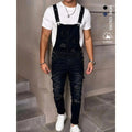 Men's High Cotton Distressed Denim Overalls, Vintage Washed Slim Fit Ripped Bib Overalls, Streetwear Casual Workwear Jeans Jumpsuit with Adjustable Straps for Men