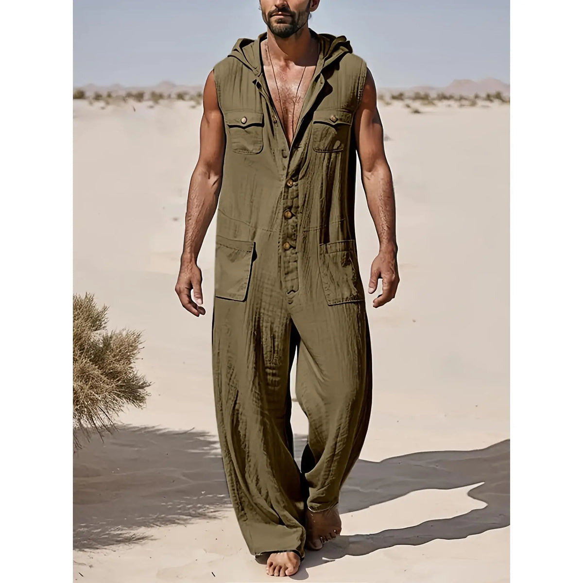 Mens Leisure Linen Jumpsuit
