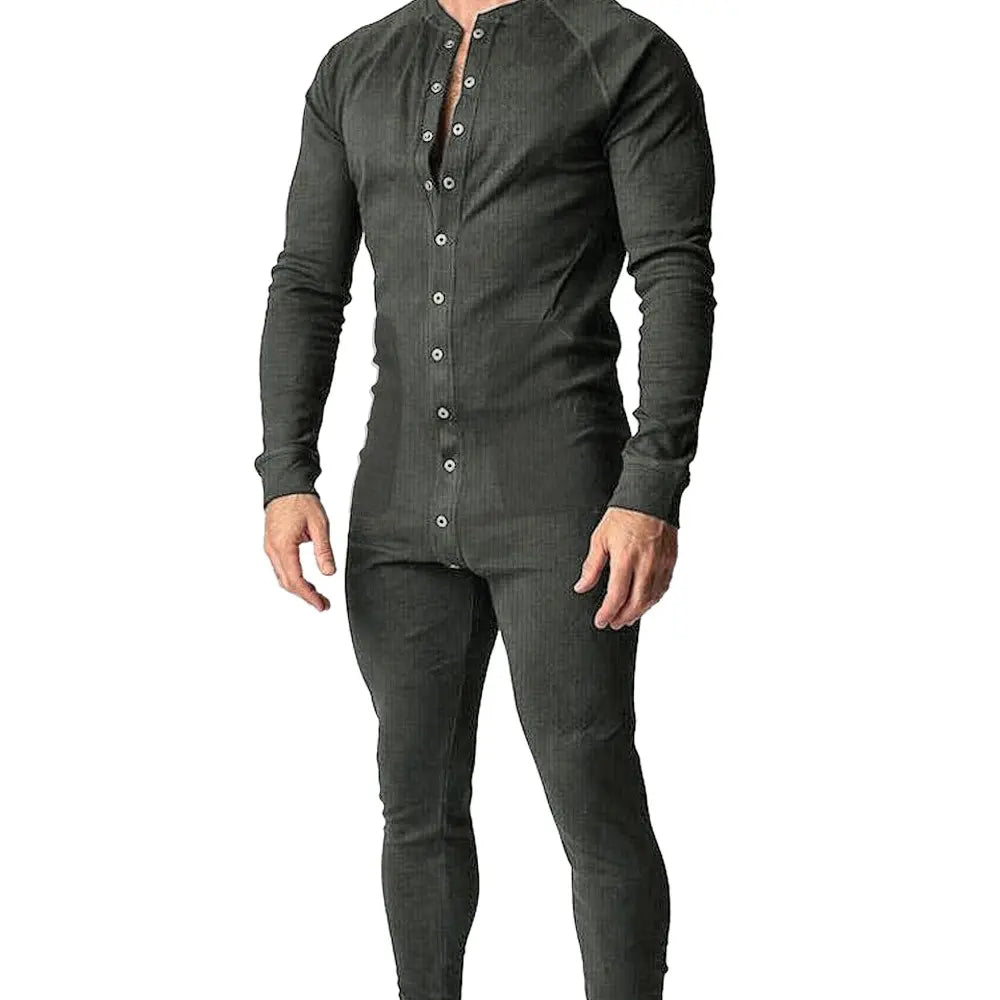 Men's Soft Cotton Blend Stretchy Knitting Short Sleeve Henley Overalls - Round Neck, Button-Front, Relaxed Boxers Bottoms, Minimalist Fit, Activewear, All-Seasons Casual Homewear Streetwear