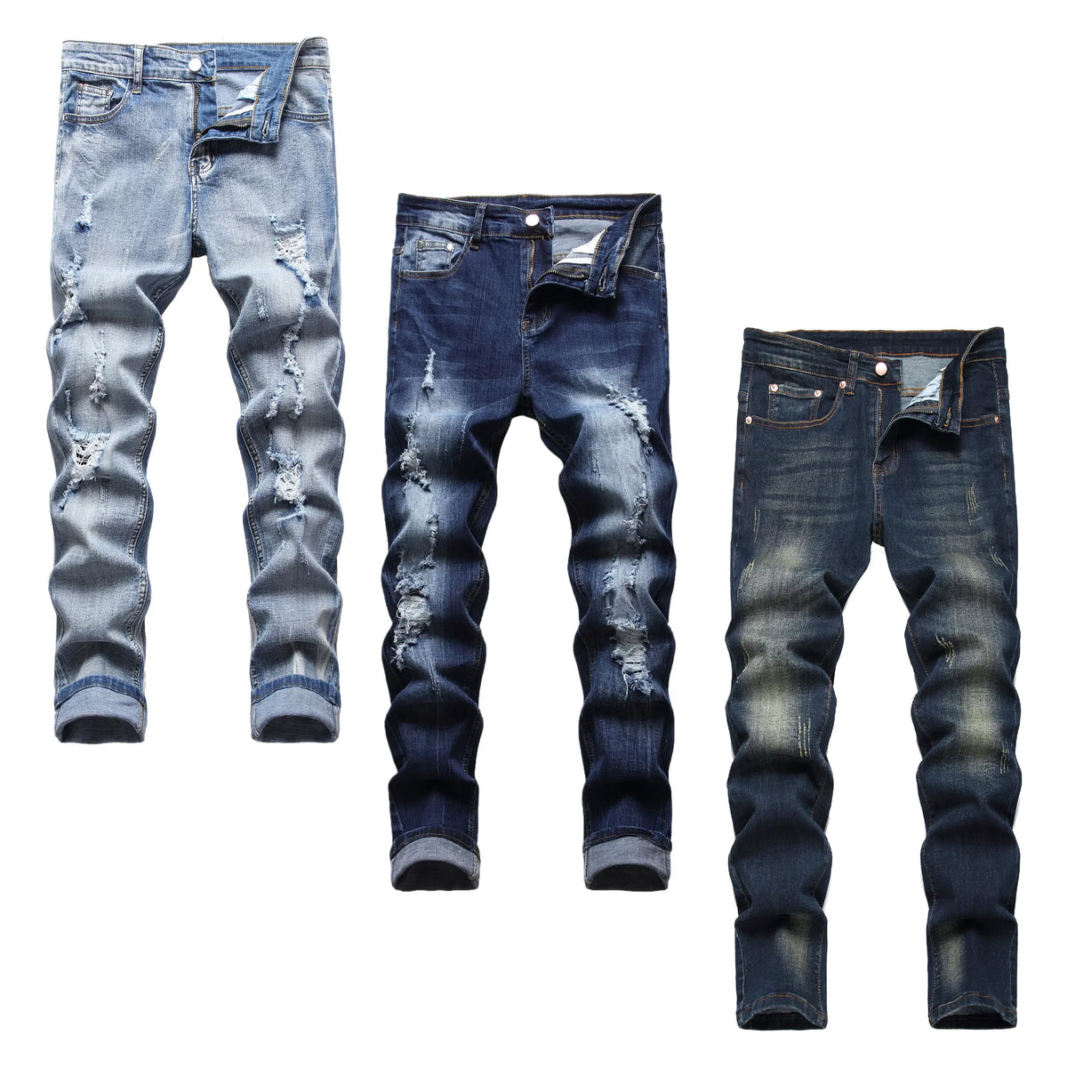 JUNBAOSS Men's Multi Pack Slim Fit Stretch Jeans Colored Skinny Jeans for Men, Distressed Straight Leg Casual Fashion Comfort Flex Waist Denim Pants, Menswear Classic Street Style Cotton Fabric Jean Natural Hipster Personalized Stylish Streetwear Jeans su