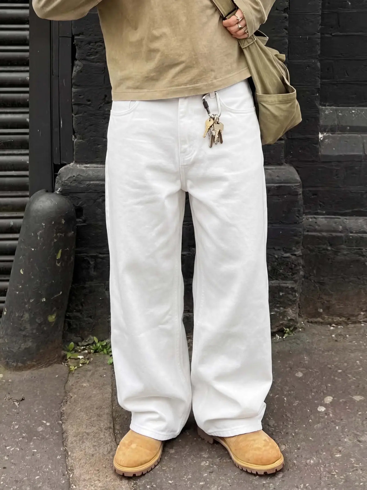 Men's summer refreshing pure white plain denim long pants, straight-leg loose fit, clean simple versatile style, loose comfortable suitable for summer, Loose casual menswear