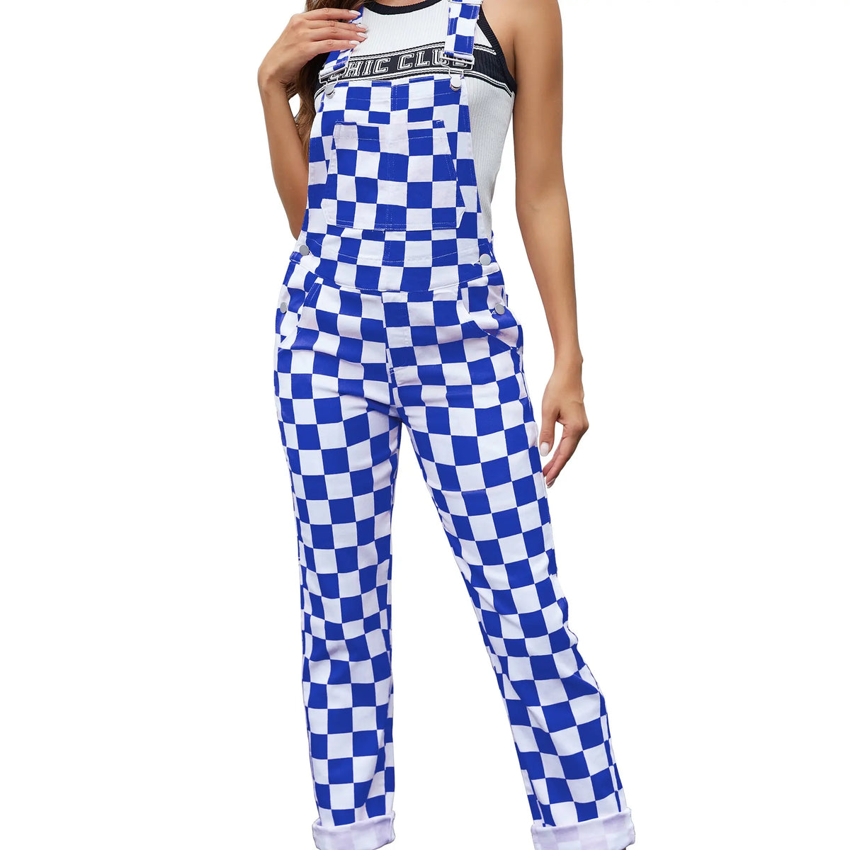 YUANBANG Football Fans Checkerd Overalls for Men and Women Stretch Denim Bib Coveralls Fashion Fall Winter Casual Comfy Rompers Game Day Outfits Teacher Wear Gifts for Dad Son Mom Y2K Menswear Womswear